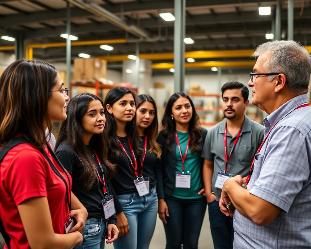 Grupo de alunos em visita técnica a uma empresa